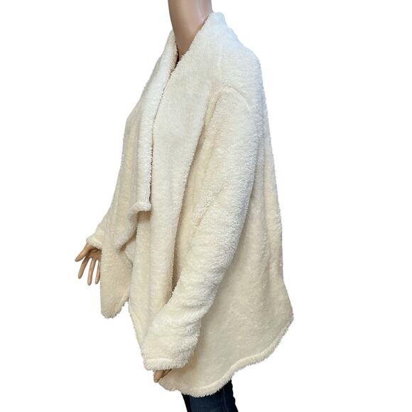 Bobeau Faux Fur Draped Cardigan Medium Cozy Casual Loungewear Snap Asymmetrical - Picture 3 of 9